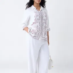 Gia by Westside White Foliage Printed Shirt image 3