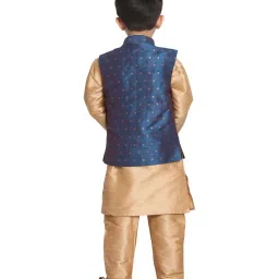 VASTRAMAY Kids Rose Gold & Persian Blue Self Pattern Kurta Set image 2