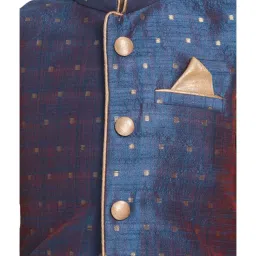 VASTRAMAY Kids Rose Gold & Persian Blue Self Pattern Kurta Set image 4