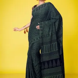 Unnati Silks Green Cotton Printed Saree With Unstitched Blouse-picture-21