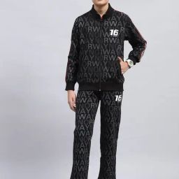 Monte Carlo Boys Black Printed Mock Neck Cotton Blend Tracksuit-picture-24