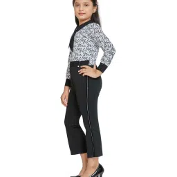Peppermint Kids White & Black Printed Full Sleeves Jumpsuit image 3