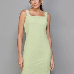 Code by Lifestyle Green Self Pattern Shift Dress-picture-30