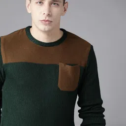 Roadster Men Brown & Green Colourblocked Acrylic Sweater-image-13
