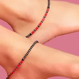 Zavya Classic Black & Red Beaded 92.5 Sterling Silver Anklet - Set of 2-picture-17