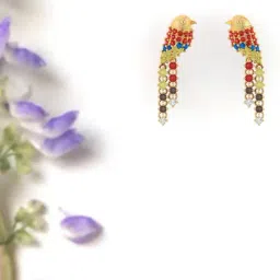 P.C. Chandra Jewellers 14k Gold Unique Bird-shaped Embedded Multi-colour Stones Dangler Earrings-picture-32