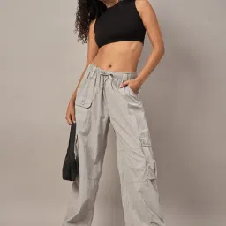 Club York Grey Nylon Solid Mid Rise Trousers image 5