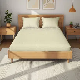 Himeya Cream-Coloured 152 TC King Bedsheet with 2 Pillow Covers image 2