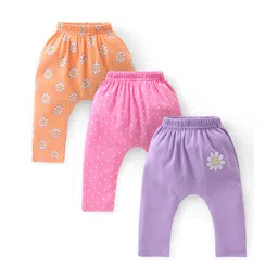 Babyhug Cotton Knee Length Diaper Leggings Floral Print Pack of 3 - Pink & Lilac-picture-27