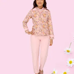Cutecumber Full Sleeves Floral Printed Coat With Inner Top & Pant - Peach-picture-20