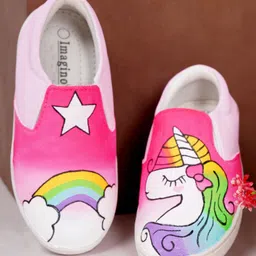 IMAGINO Rainbow & Unicorn Hand Painted Slip On Shoes - Pink-picture-19