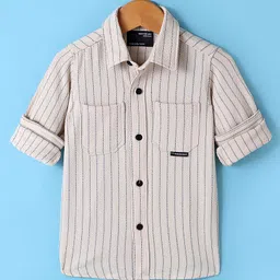 Ruff Cotton Knit Full Sleeves Striped Shirt - Off White-image-67