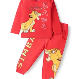 Babyhug Disney Single Jersey Knit Full Sleeves T-Shirt & Lounge Pant Set With Lion King Graphics - Red-picture-21