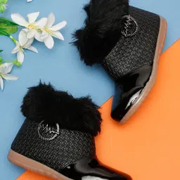 Tiny Bugs Fur Detailed Zip Up Boots - Black-picture-15
