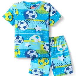 Babyhug Cotton Knit Half Sleeves Shorts Co-ord Nightsuit with Football - Blue-picture-34