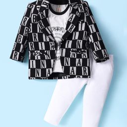 Dapper Dudes Full Sleeves Alphabets Printed Blazer With Tee & Pant - Black-picture-37