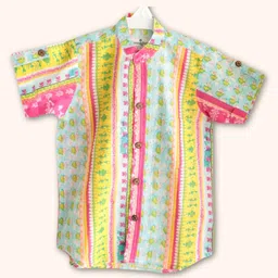 Peekaaboo Kids Pure Cotton Half Sleeves Floral Printed Shirt - Sky Blue-picture-22