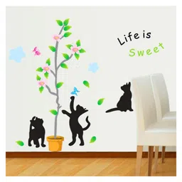 JAAMSO ROYALS Black Lovely Cats Butterflies Leaves PVC Vinyl Wall Sticker-image-16