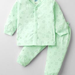 Simply Interlock Knit Full Sleeves Co-ords Night Suit with Cloud Print - Light Green-picture-8