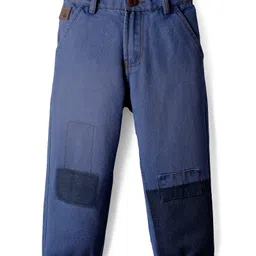 Little Kangaroos Woven Full Length Washed Denim Jeans With Patch Detailing - Blue-picture-34