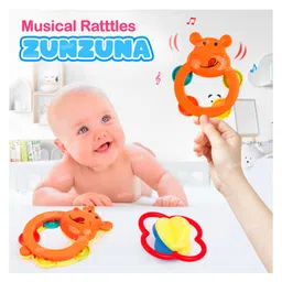 Fiddlerz Baby Products Toys 2 Pcs Rattle Set with Teathers for New Born Baby Gifts, Toy for Babies, Non-Toxic image 2