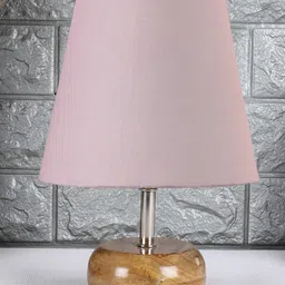 Devansh Cotton Round Small Natural Wood Table Lamp - Grey image 2