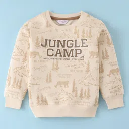 Smarty Boys 100% Cotton Knit Full Sleeves T-Shirt & Lounge Pants Co-Ord Set With Jungle Camp Print - Khaki image 2