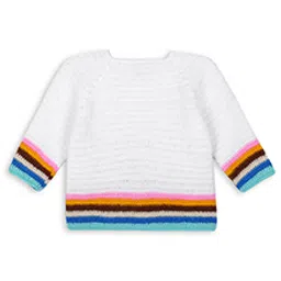 Windrop Solutions Wool Full Sleeves Crochet Border Striped Sweater - White image 3