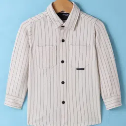Ruff Cotton Knit Full Sleeves Striped Shirt - Off White image 2