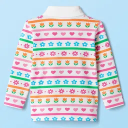 Babyhug Cotton Elastane Knit Full Sleeves Turtle Neck Winter T-Shirt with Floral & Heart Print - White image 2