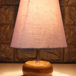 Devansh Cotton Round Small Natural Wood Table Lamp - Grey image 3