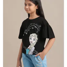 Kidsville Frozen Featuring Half Sleeves Elsa Printed Tee - Black image 4