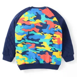 Babyhug Cotton Knit Full Raglan Sleeves T-Shirt & Lounge Pants Set With Kangaroo Pocket & Camouflage Text Print - Navy image 3