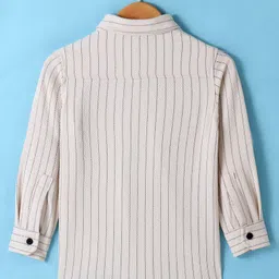 Ruff Cotton Knit Full Sleeves Striped Shirt - Off White image 3