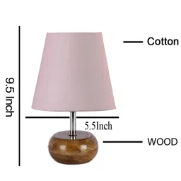 Devansh Cotton Round Small Natural Wood Table Lamp - Grey image 4
