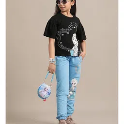 Kidsville Frozen Featuring Half Sleeves Elsa Printed Tee - Black image 5