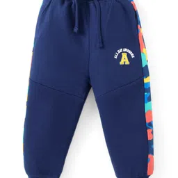 Babyhug Cotton Knit Full Raglan Sleeves T-Shirt & Lounge Pants Set With Kangaroo Pocket & Camouflage Text Print - Navy image 4