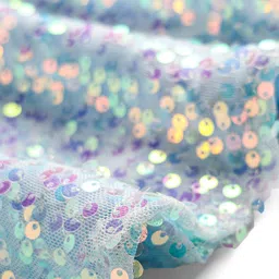 Hola Bonita Knit Half Sleeves Party Dress with Sequin Detailing & Belt - Light Blue image 4