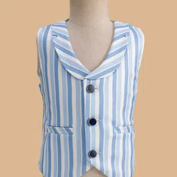 Rikidoos Full Sleeves Striped 3 Piece Party Suit With Bow Set - White & Light Blue image 4