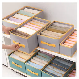 House of Quirk Wardrobe Clothes Organizer For 8 Grids Foldable Closet Inside Organizers And Storage Bins For Bedroom Organizer Box Set of 3 - Grey image 5