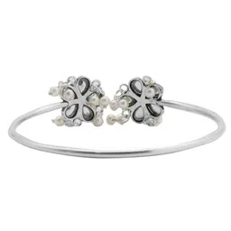 TEEJH Women Silver & White Brass Oxidised Brass-Plated Cuff Bracelet image 5