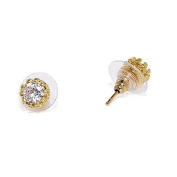 OOMPH Delicate Golden Silver Crown Design Zirconia Stud & Drop Earrings for Women - Set of 2 image 5