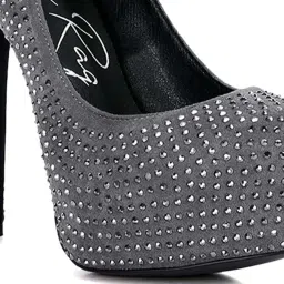 London Rag Women's Grey Stiletto Pumps image 4