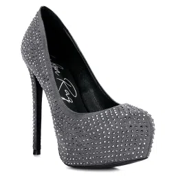 London Rag Women's Grey Stiletto Pumps image 2