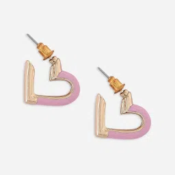 ToniQ Baby Pink Gold-Plated Enamelled Heart Shape Drop Earrings for Women image 5