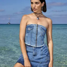 MADAME Blue Cotton Regular Fit Tube Top-image-85