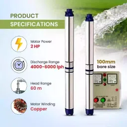 Ashirwad 1 HP 10 Stage Borewell Submersible Pump with Control Panel, 30 m Sub Wire and Safety Cable image 4