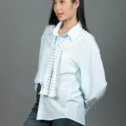 Odette Blue Cotton Blend Solid Shirt-picture-29