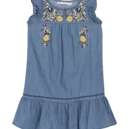 Elle Kids Blue Cotton Embroidered Dress-image-31