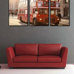 999store Red Printed Double Decker Bus Paintings - Set of 3-picture-34